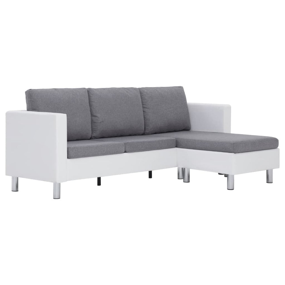 Trivietė sofa su pagalvėlėmis, baltos spalvos, dirbtinė oda