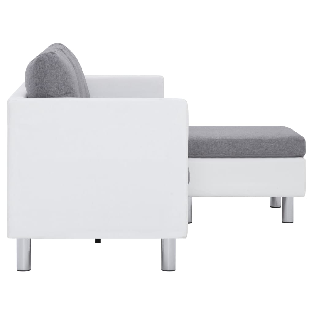 Trivietė sofa su pagalvėlėmis, baltos spalvos, dirbtinė oda