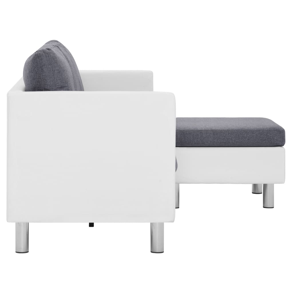 Trivietė sofa su pagalvėlėmis, baltos spalvos, dirbtinė oda