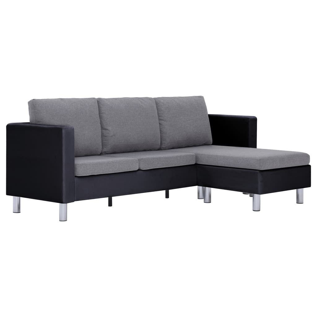 Trivietė sofa su pagalvėlėmis, juodos spalvos, dirbtinė oda