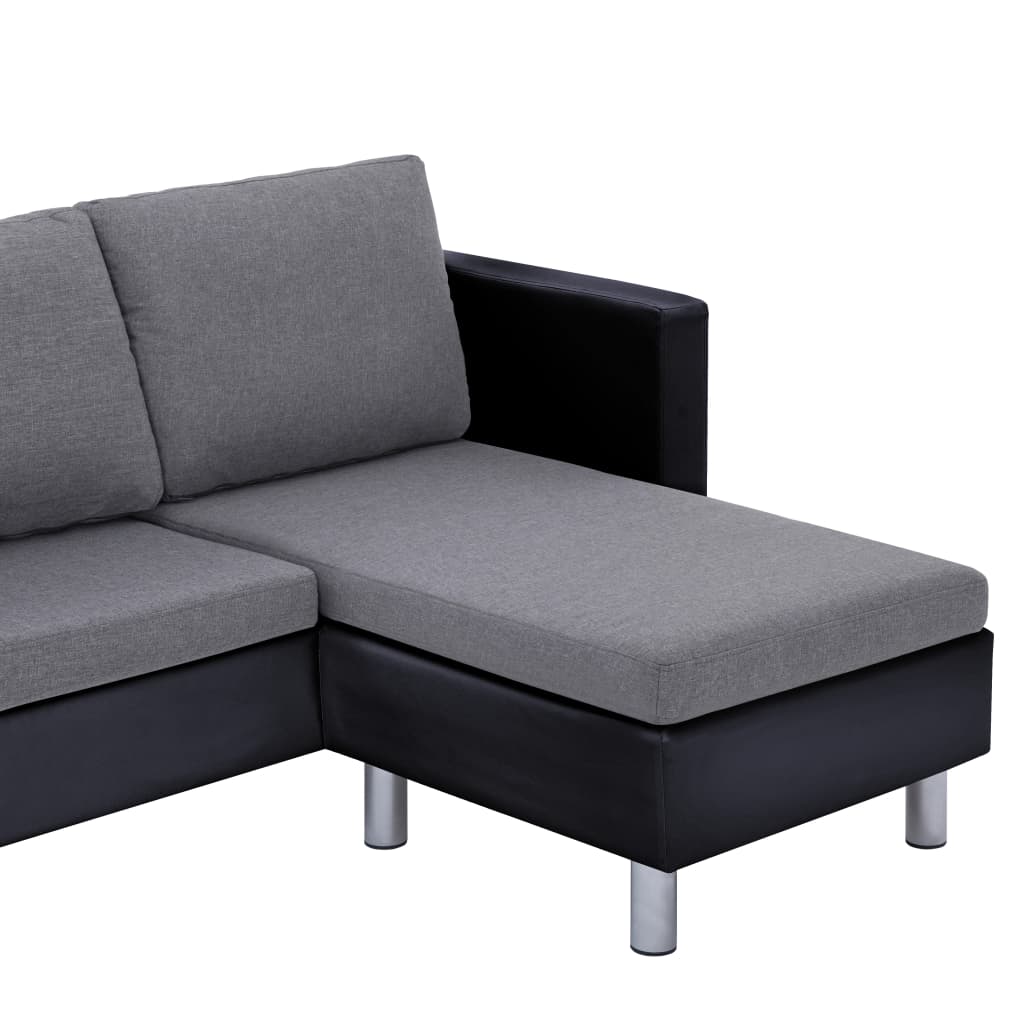 Trivietė sofa su pagalvėlėmis, juodos spalvos, dirbtinė oda