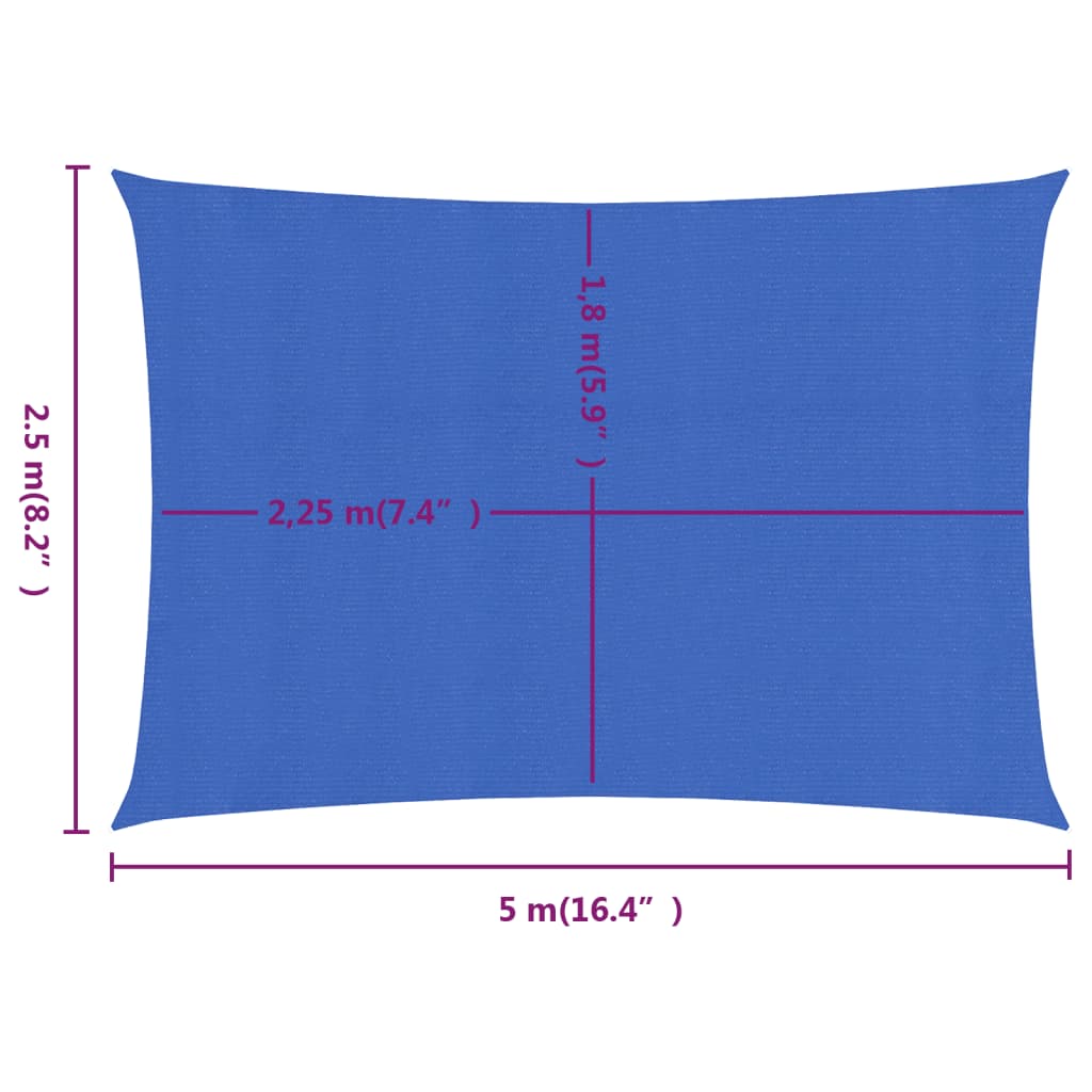 Burė nuo saulės, mėlyna, 2,5x5m, HDPE, 160g/m², stačiakampė