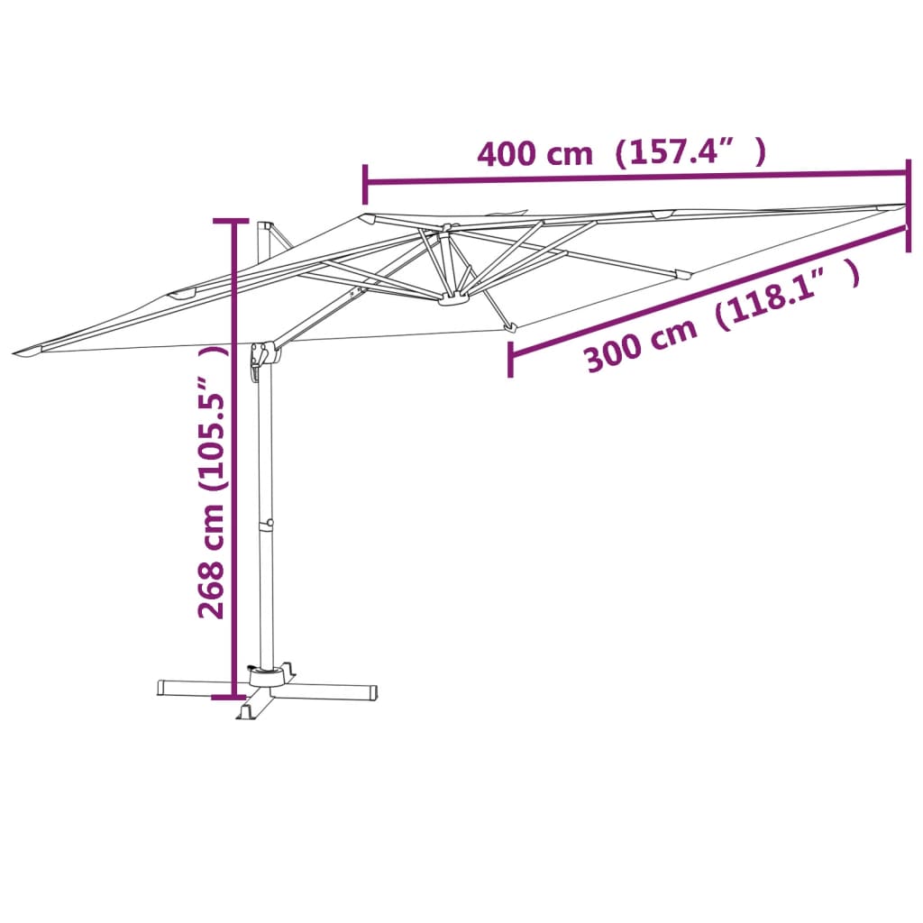 Gembinis skėtis su aliuminio stulpu, juodas, 400x300cm