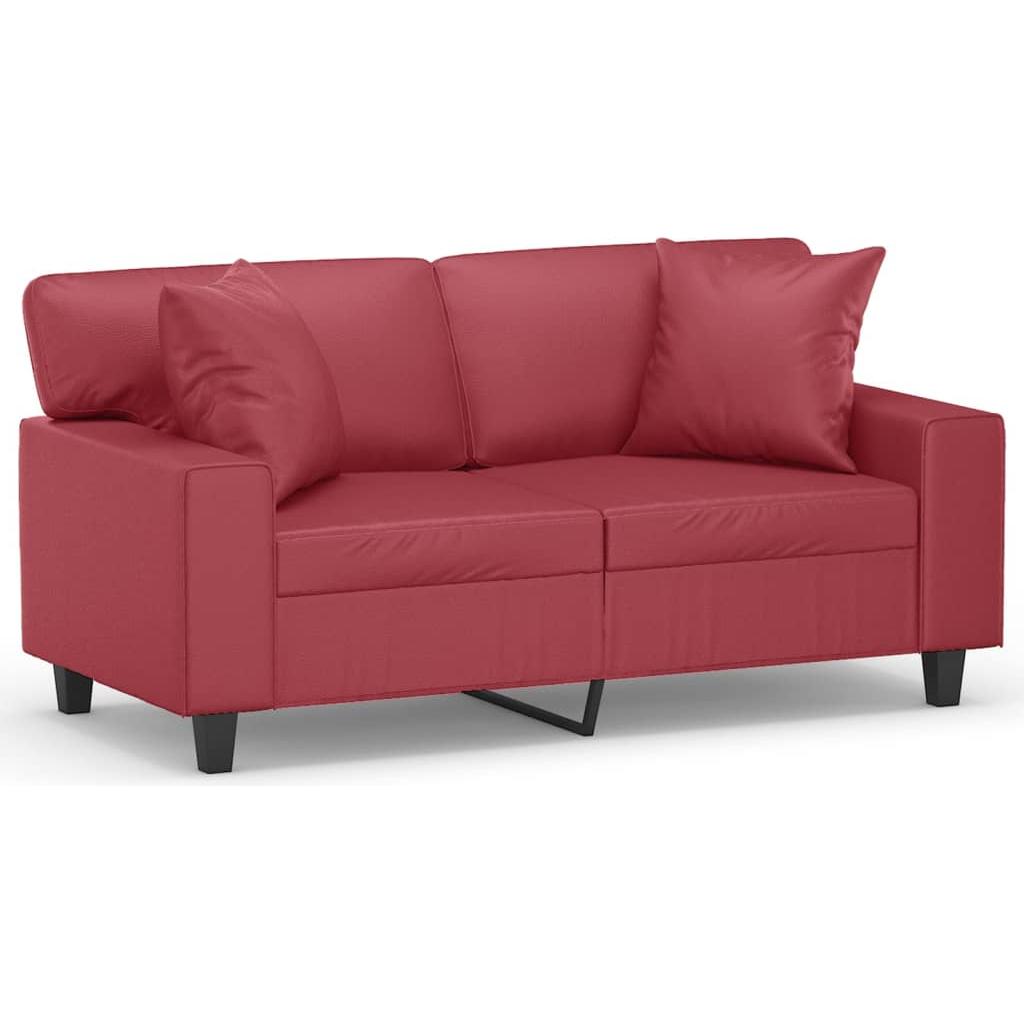 Dvivietė sofa su pagalvėlėmis, vyno, 120cm, dirbtinė oda