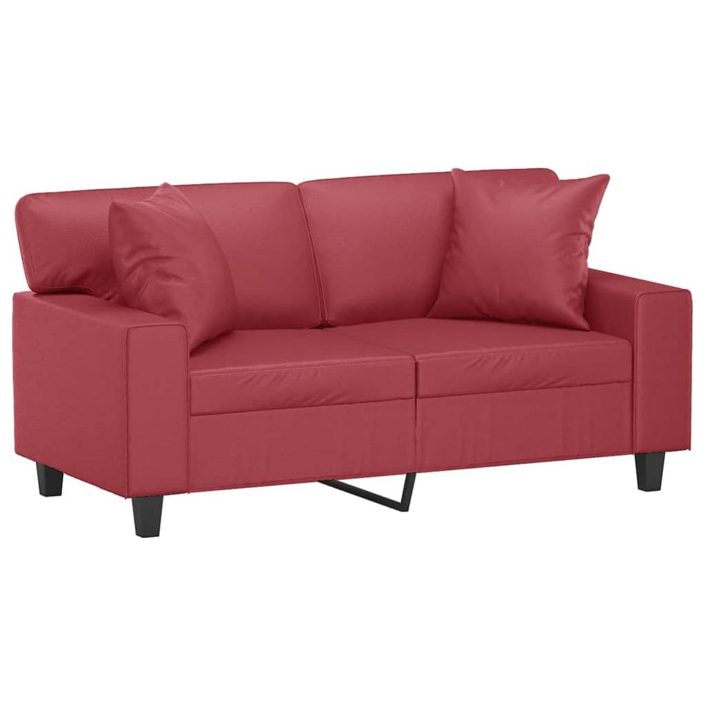 Dvivietė sofa su pagalvėlėmis, vyno, 120cm, dirbtinė oda