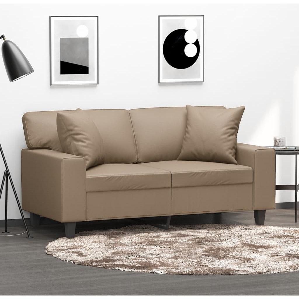 Dvivietė sofa su pagalvėlėmis, kapučino, 120cm, dirbtinė oda