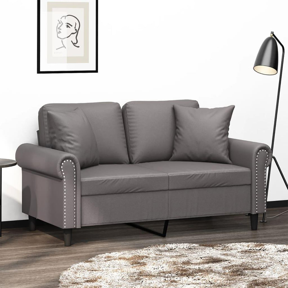 Dvivietė sofa su pagalvėlėmis, pilka, 120cm, dirbtinė oda