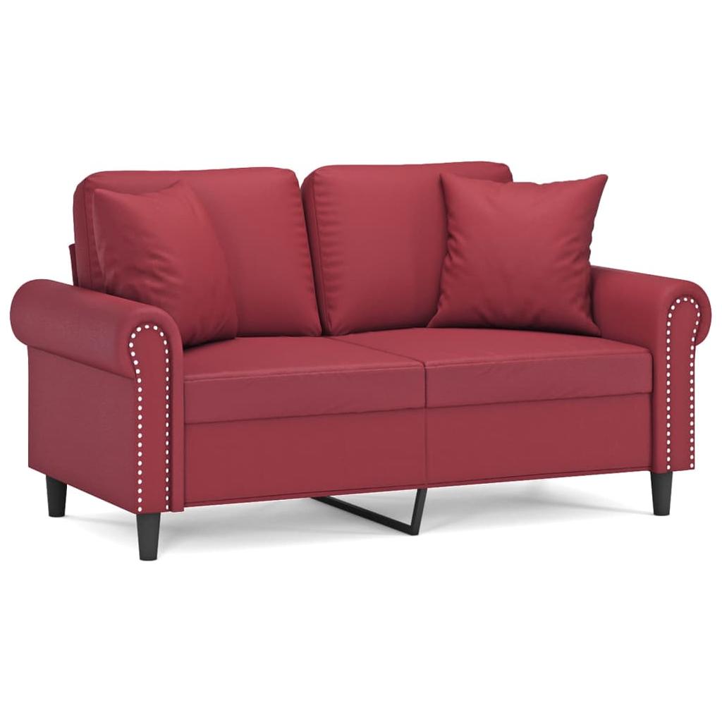 Dvivietė sofa su pagalvėlėmis, vyno, 120cm, dirbtinė oda