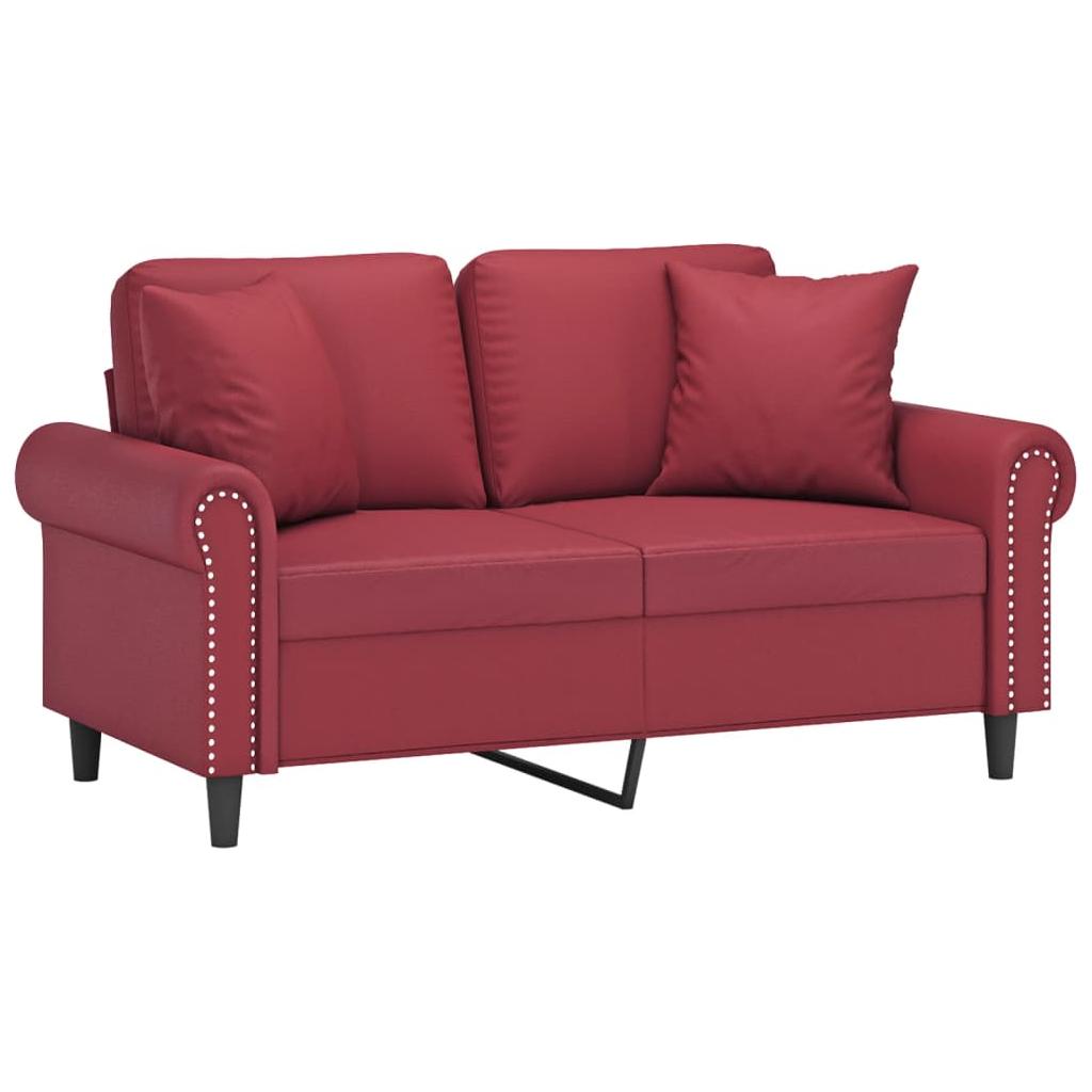 Dvivietė sofa su pagalvėlėmis, vyno, 120cm, dirbtinė oda