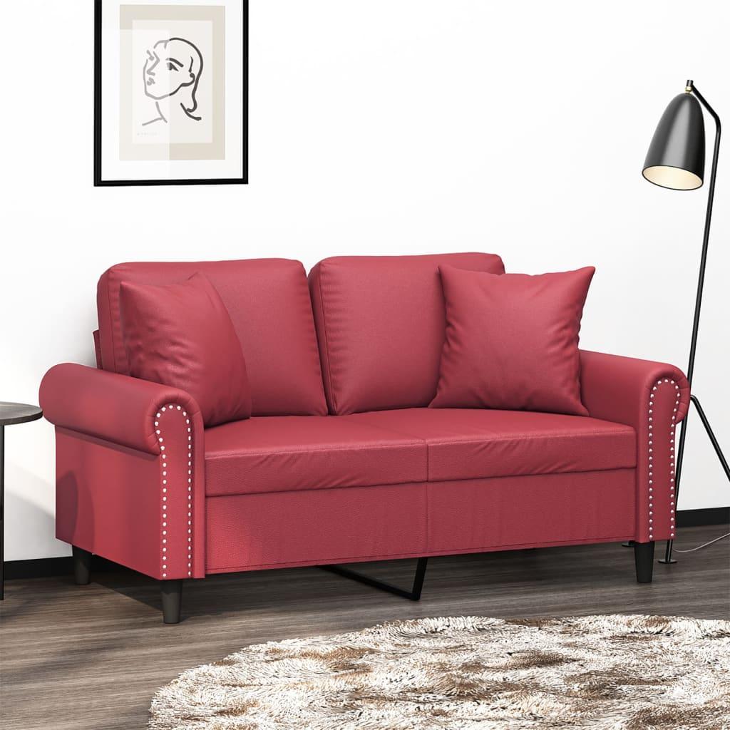 Dvivietė sofa su pagalvėlėmis, vyno, 120cm, dirbtinė oda