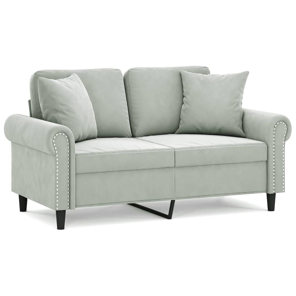 Dvivietė sofa su pagalvėlėmis, šviesiai pilka, 120cm, aksomas