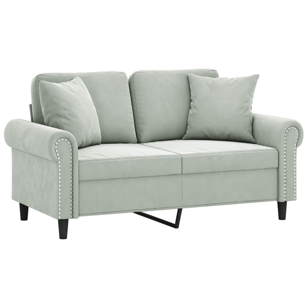 Dvivietė sofa su pagalvėlėmis, šviesiai pilka, 120cm, aksomas