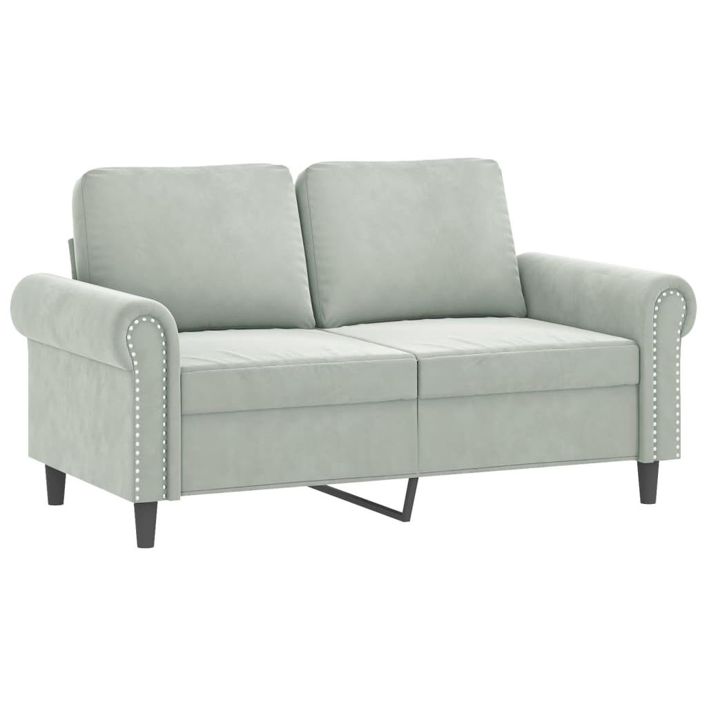 Dvivietė sofa su pagalvėlėmis, šviesiai pilka, 120cm, aksomas