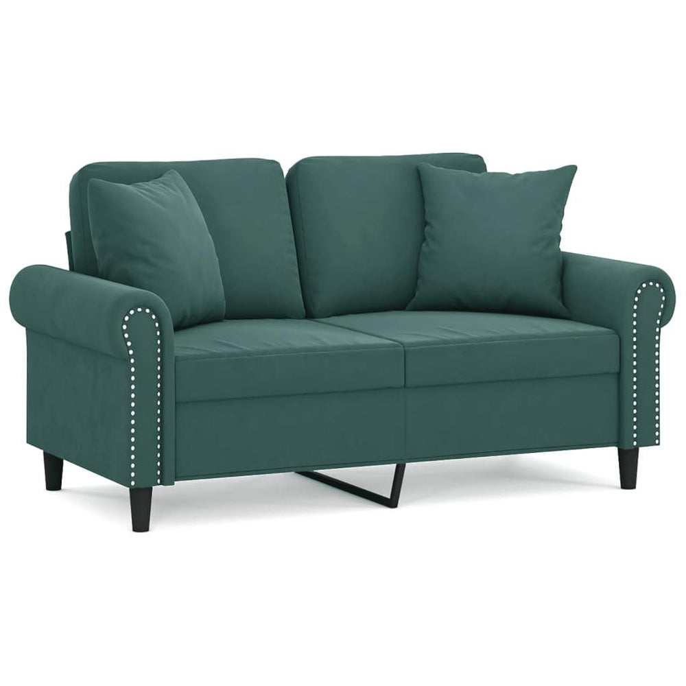 Dvivietė sofa su pagalvėlėmis, tamsiai žalia, 120cm, aksomas