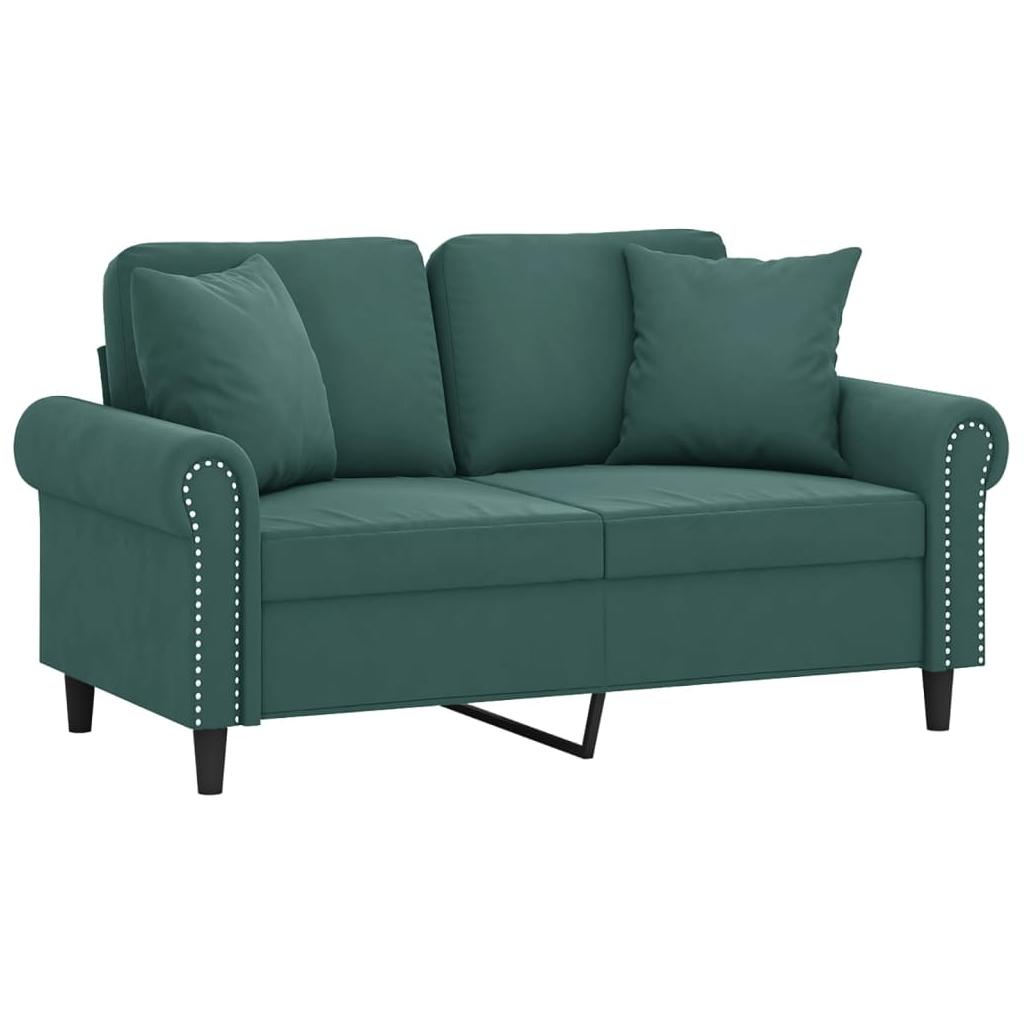 Dvivietė sofa su pagalvėlėmis, tamsiai žalia, 120cm, aksomas