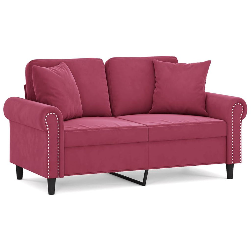 Dvivietė sofa su pagalvėlėmis, raudonojo vyno, 120cm, aksomas