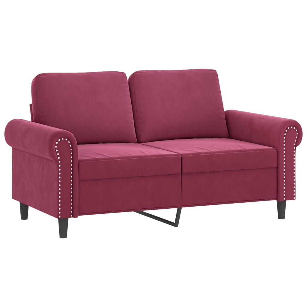 Dvivietė sofa su pagalvėlėmis, raudonojo vyno, 120cm, aksomas