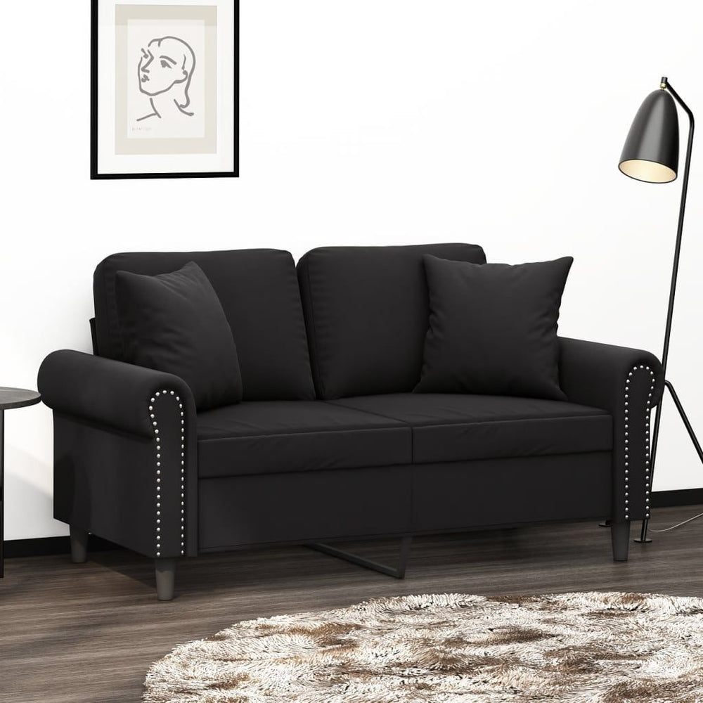 Dvivietė sofa su pagalvėlėmis, juodos spalvos, 120cm, aksomas