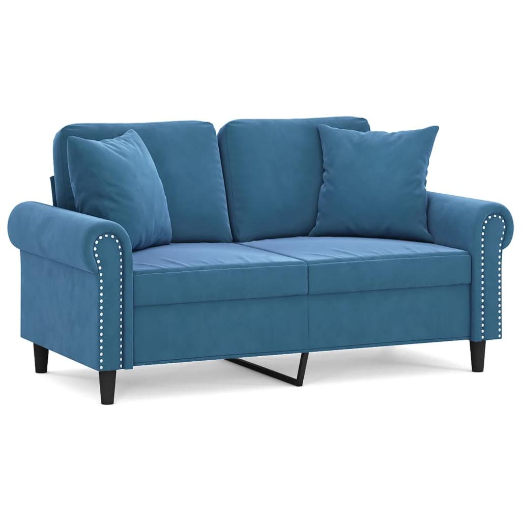 Dvivietė sofa su pagalvėlėmis, mėlynos spalvos, 120cm, aksomas