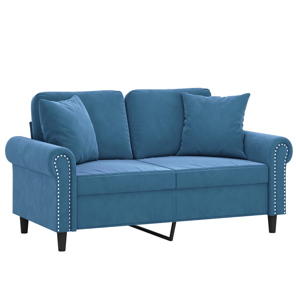 Dvivietė sofa su pagalvėlėmis, mėlynos spalvos, 120cm, aksomas