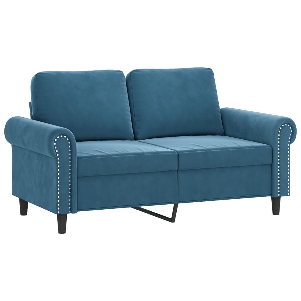 Dvivietė sofa su pagalvėlėmis, mėlynos spalvos, 120cm, aksomas