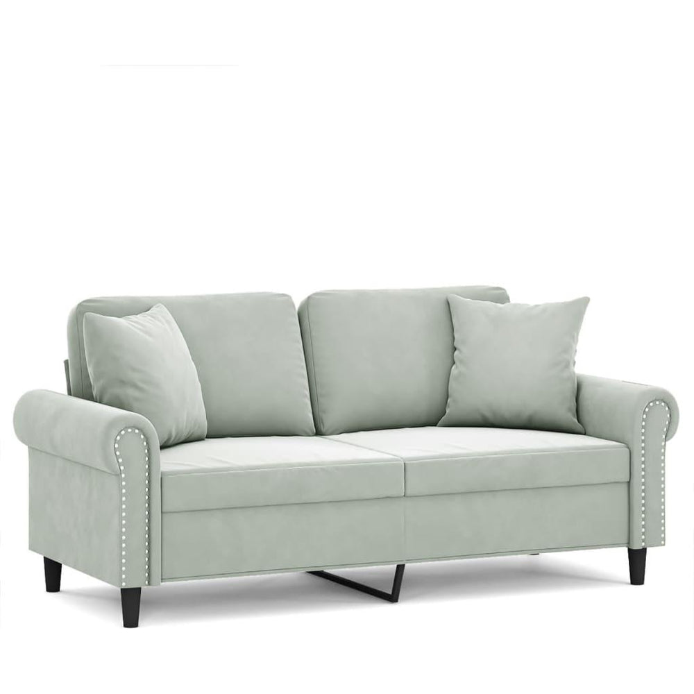 Dvivietė sofa su pagalvėlėmis, šviesiai pilka, 140cm, aksomas