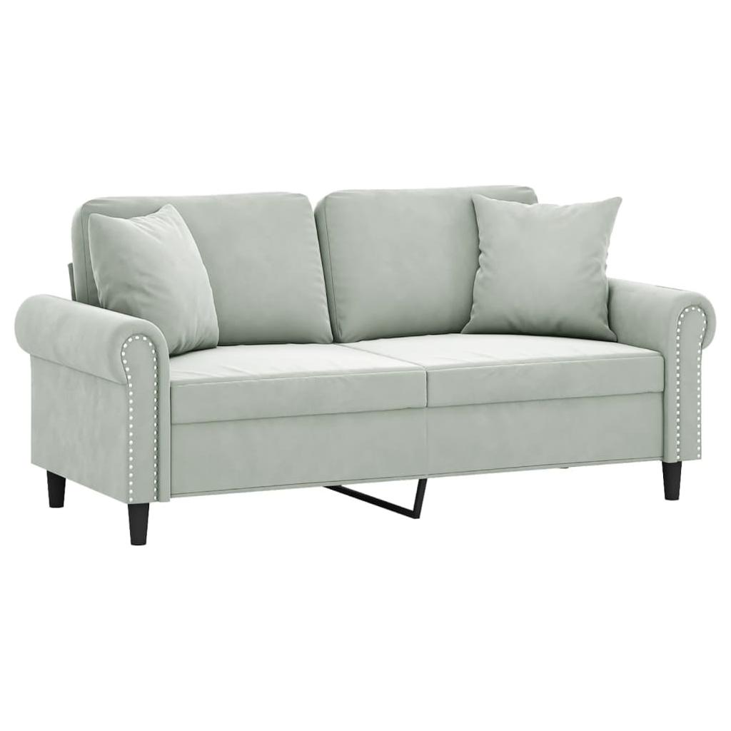 Dvivietė sofa su pagalvėlėmis, šviesiai pilka, 140cm, aksomas