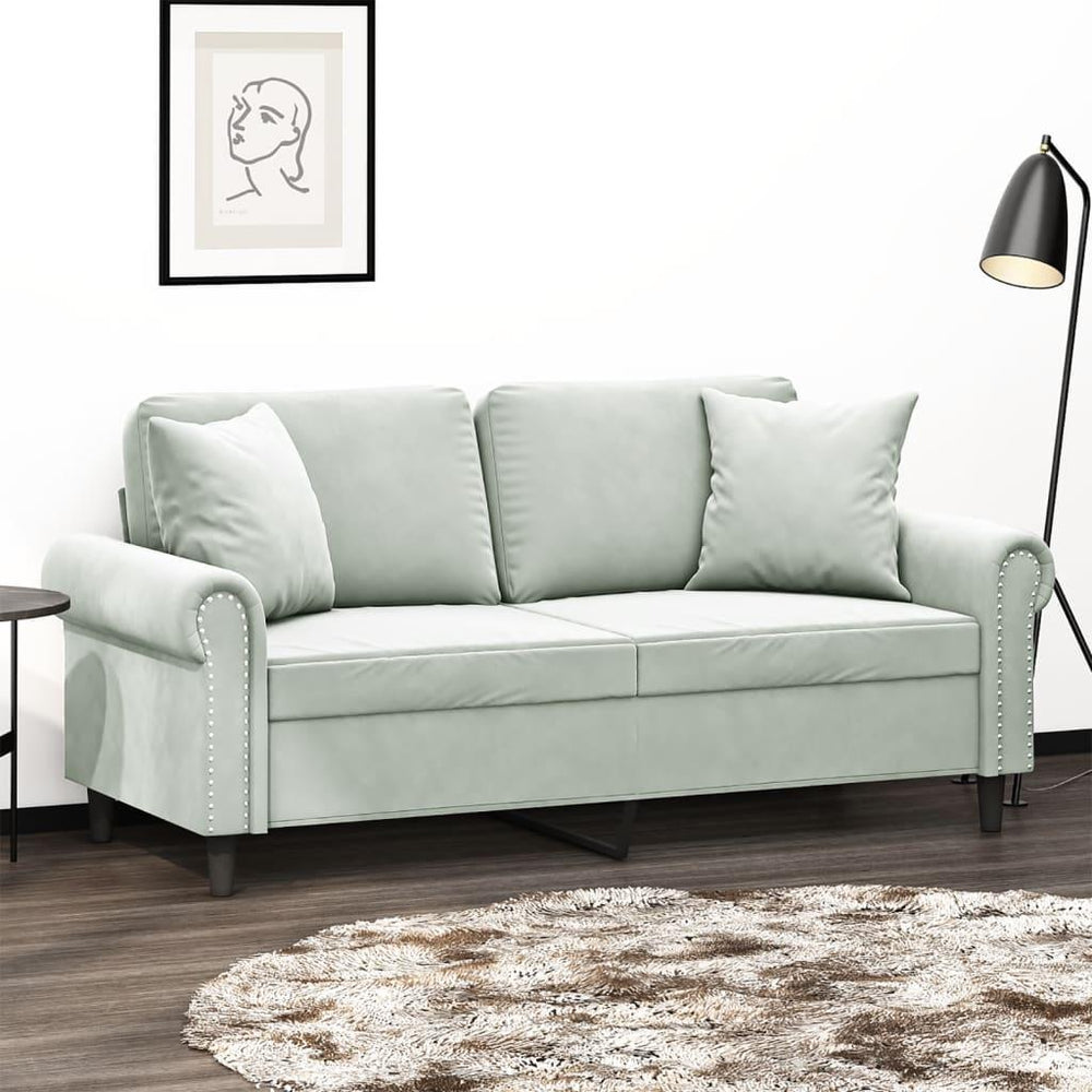 Dvivietė sofa su pagalvėlėmis, šviesiai pilka, 140cm, aksomas