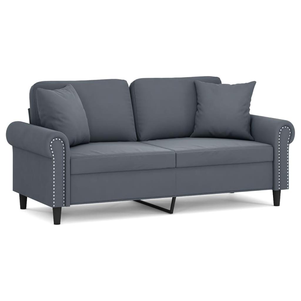 Dvivietė sofa su pagalvėlėmis, tamsiai pilka, 140cm, aksomas