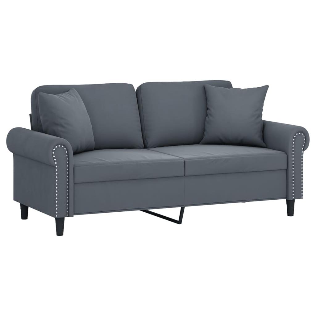 Dvivietė sofa su pagalvėlėmis, tamsiai pilka, 140cm, aksomas