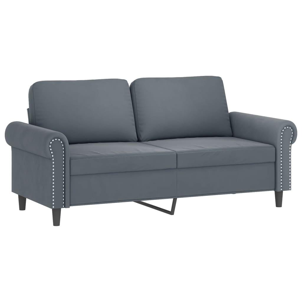 Dvivietė sofa su pagalvėlėmis, tamsiai pilka, 140cm, aksomas