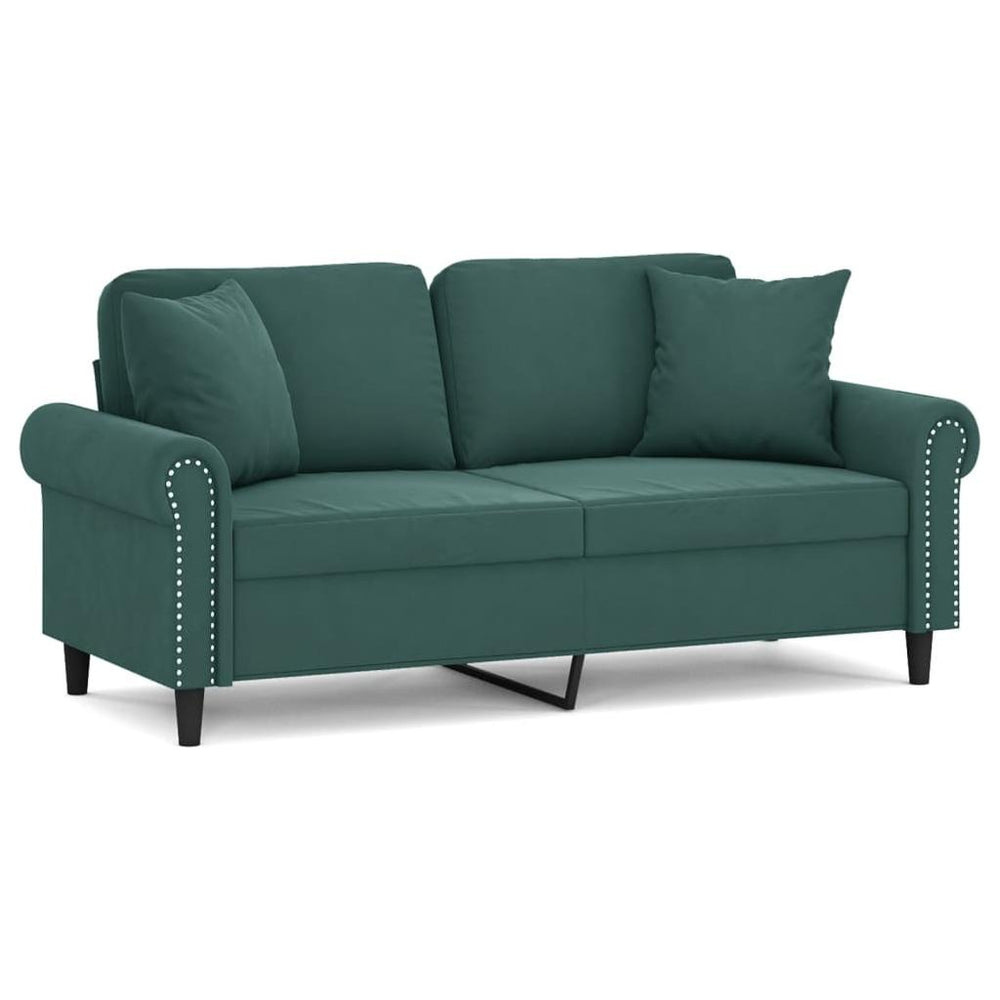 Dvivietė sofa su pagalvėlėmis, tamsiai žalia, 140cm, aksomas