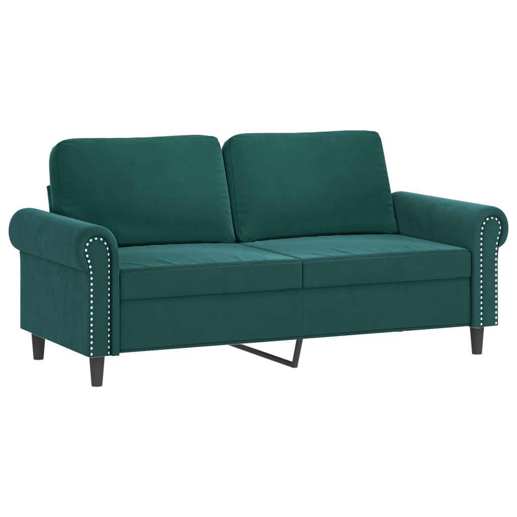 Dvivietė sofa su pagalvėlėmis, tamsiai žalia, 140cm, aksomas