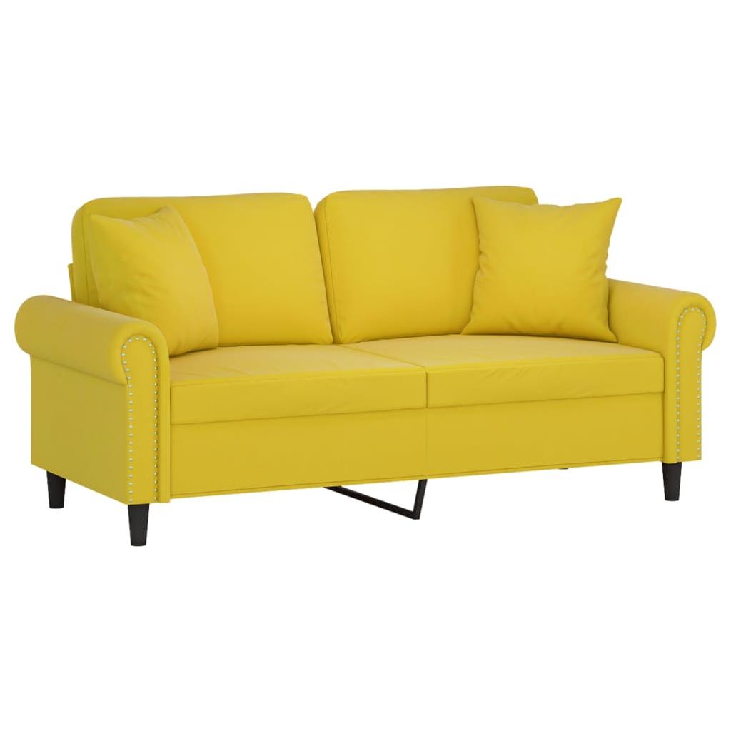 Dvivietė sofa su pagalvėlėmis, geltonos spalvos, 140cm, aksomas