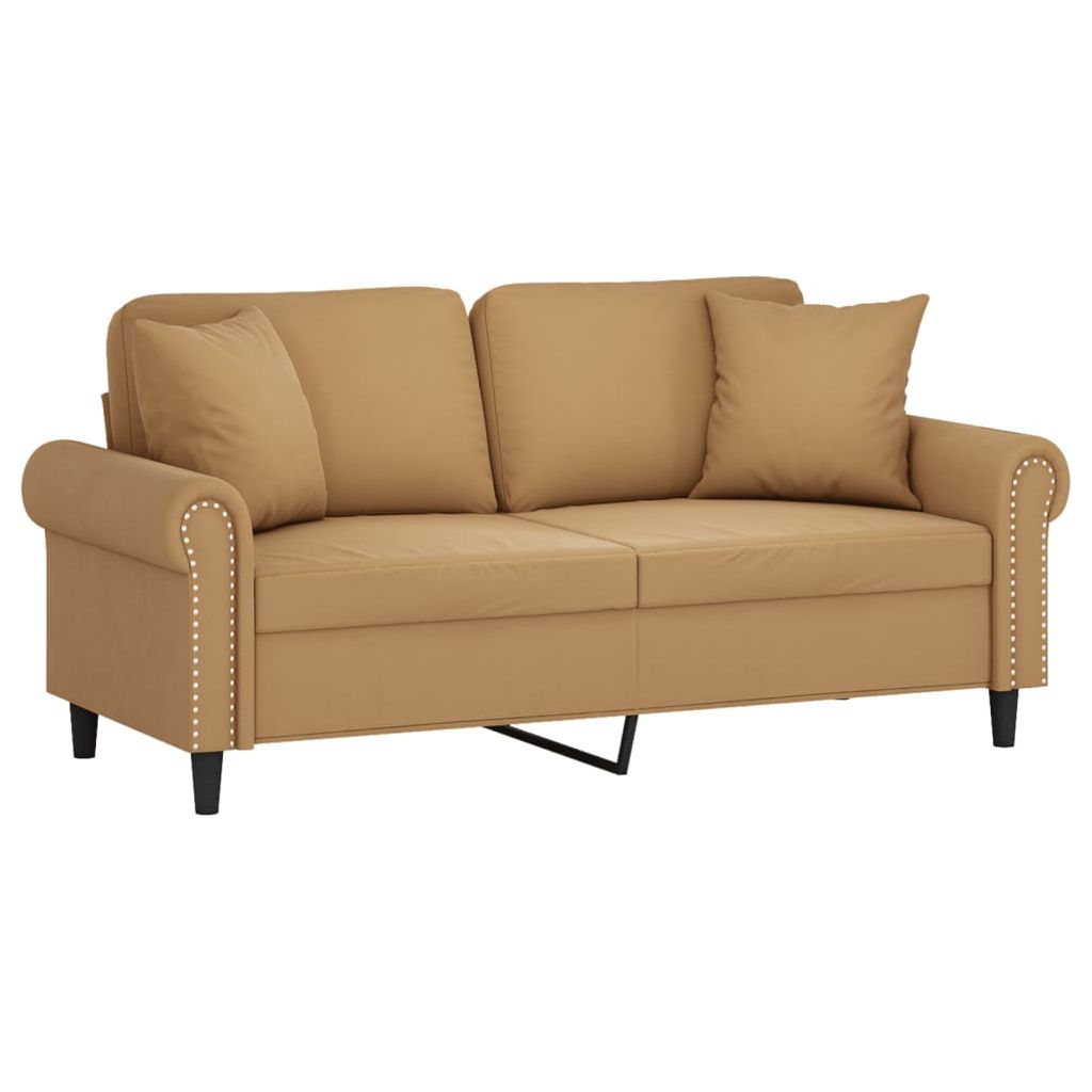 Dvivietė sofa su pagalvėlėmis, rudos spalvos, 140cm, aksomas