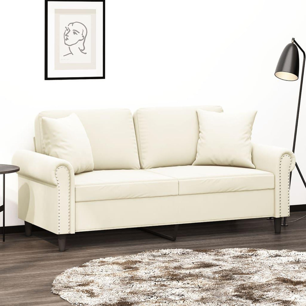 Dvivietė sofa su pagalvėlėmis, kreminės spalvos, 140cm, aksomas