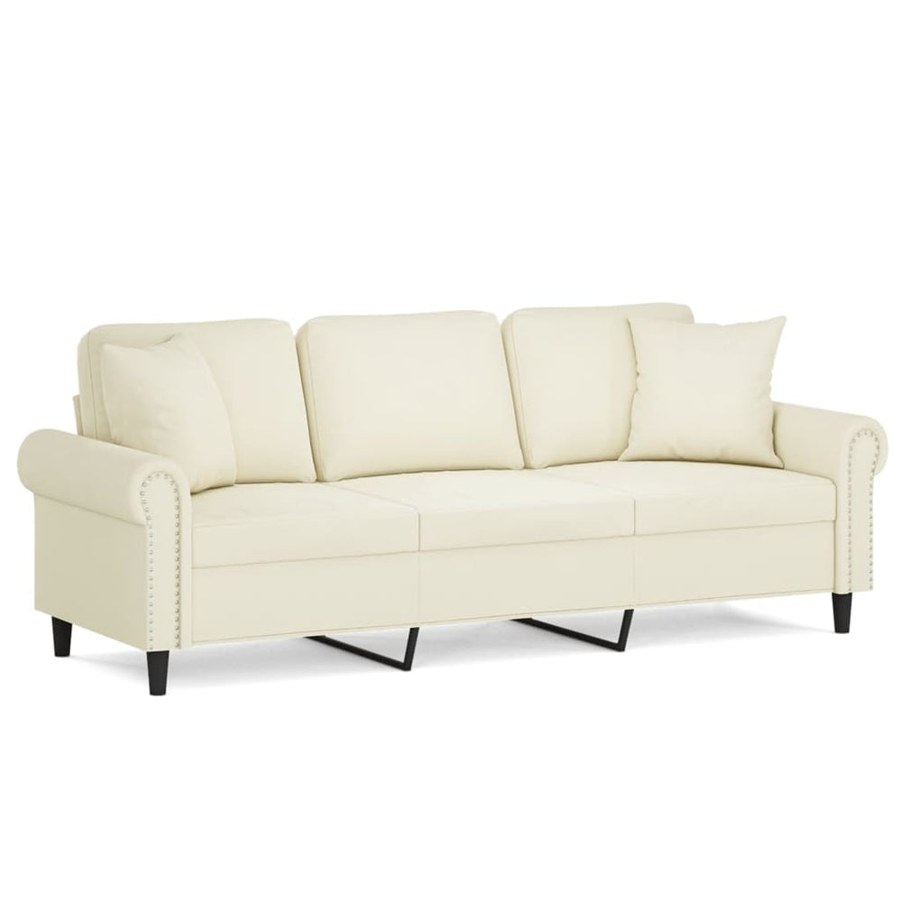 Trivietė sofa su pagalvėlėmis, kreminės spalvos, 180cm, aksomas