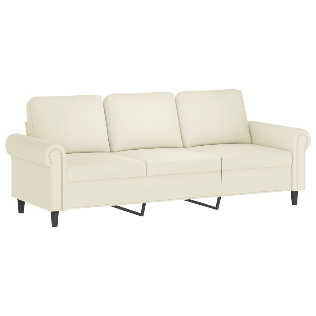 Trivietė sofa su pagalvėlėmis, kreminės spalvos, 180cm, aksomas