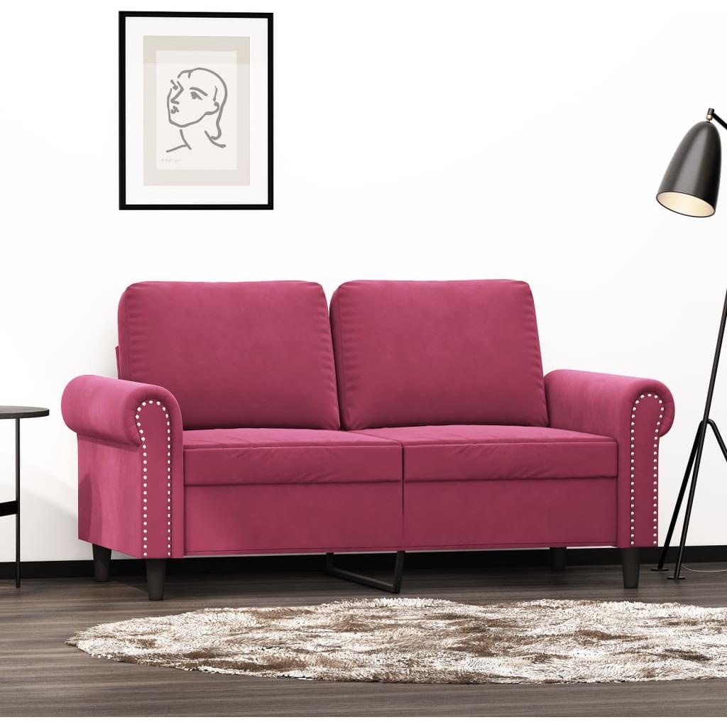 Dvivietė sofa, raudonojo vyno spalvos, 120cm, aksomas