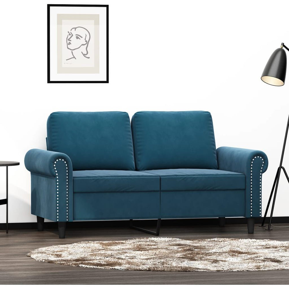 Dvivietė sofa, mėlynos spalvos, 120cm, aksomas