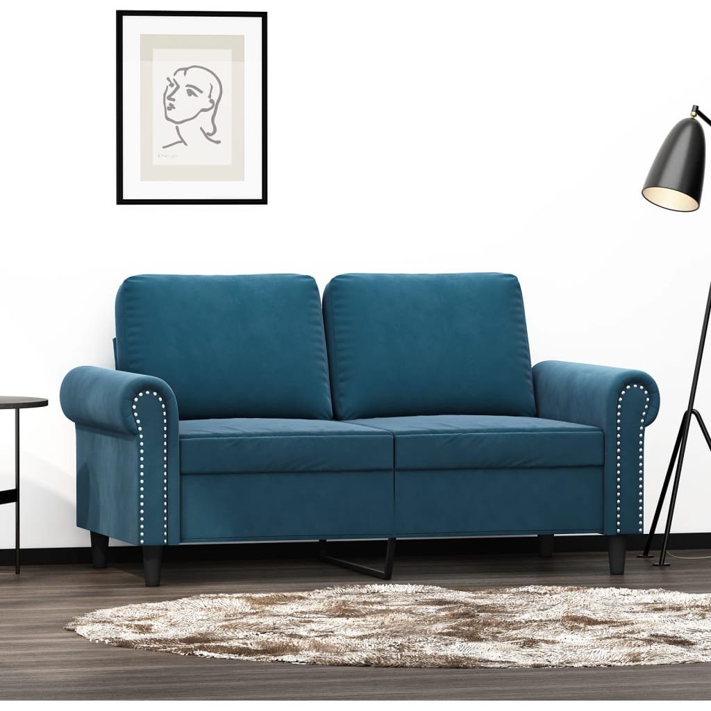 Dvivietė sofa, mėlynos spalvos, 120cm, aksomas