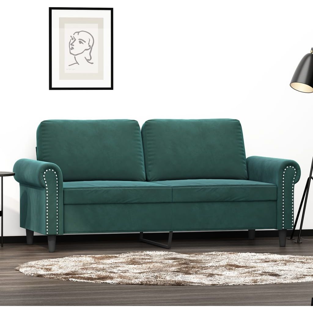 Dvivietė sofa, tamsiai žalios spalvos, 140cm, aksomas