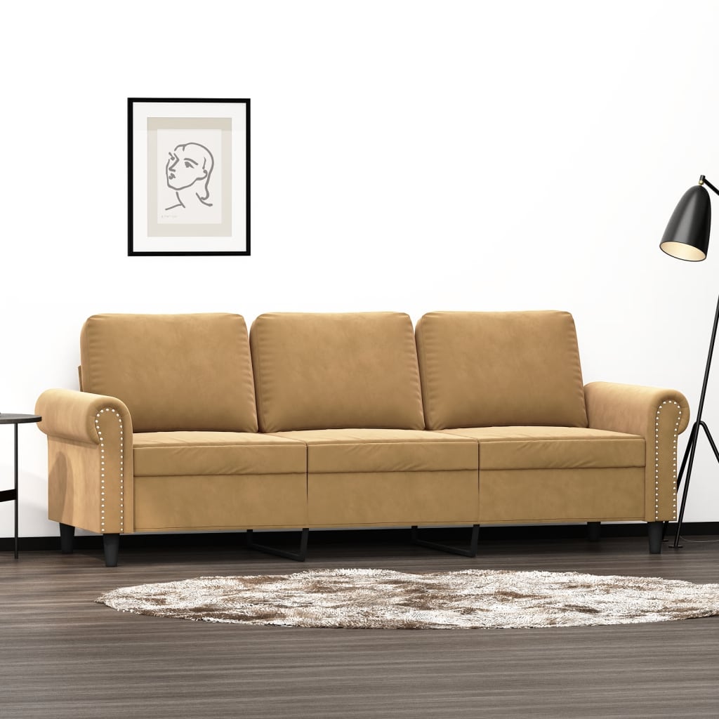 Trivietė sofa, rudos spalvos, 180cm, aksomas