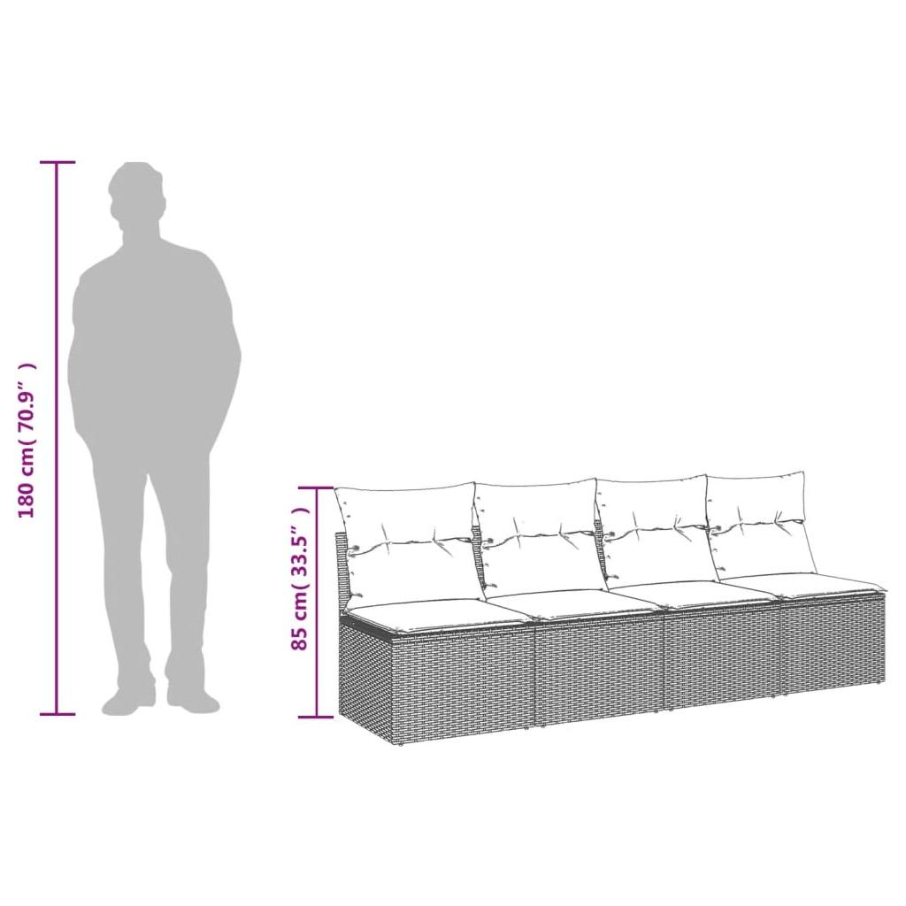 Keturvietė sodo sofa su pagalvėlėmis, juoda, poliratanas