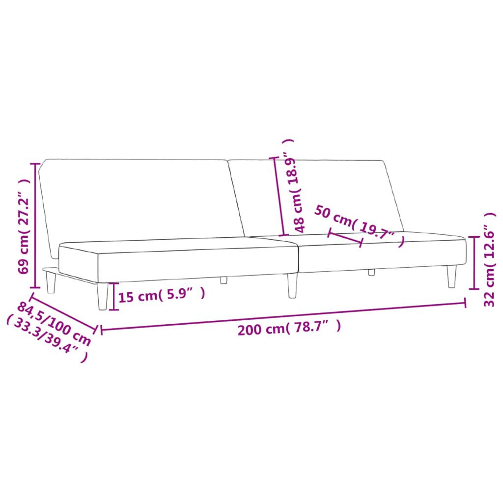 Dvivietė sofa-lova, juodos spalvos, audinys