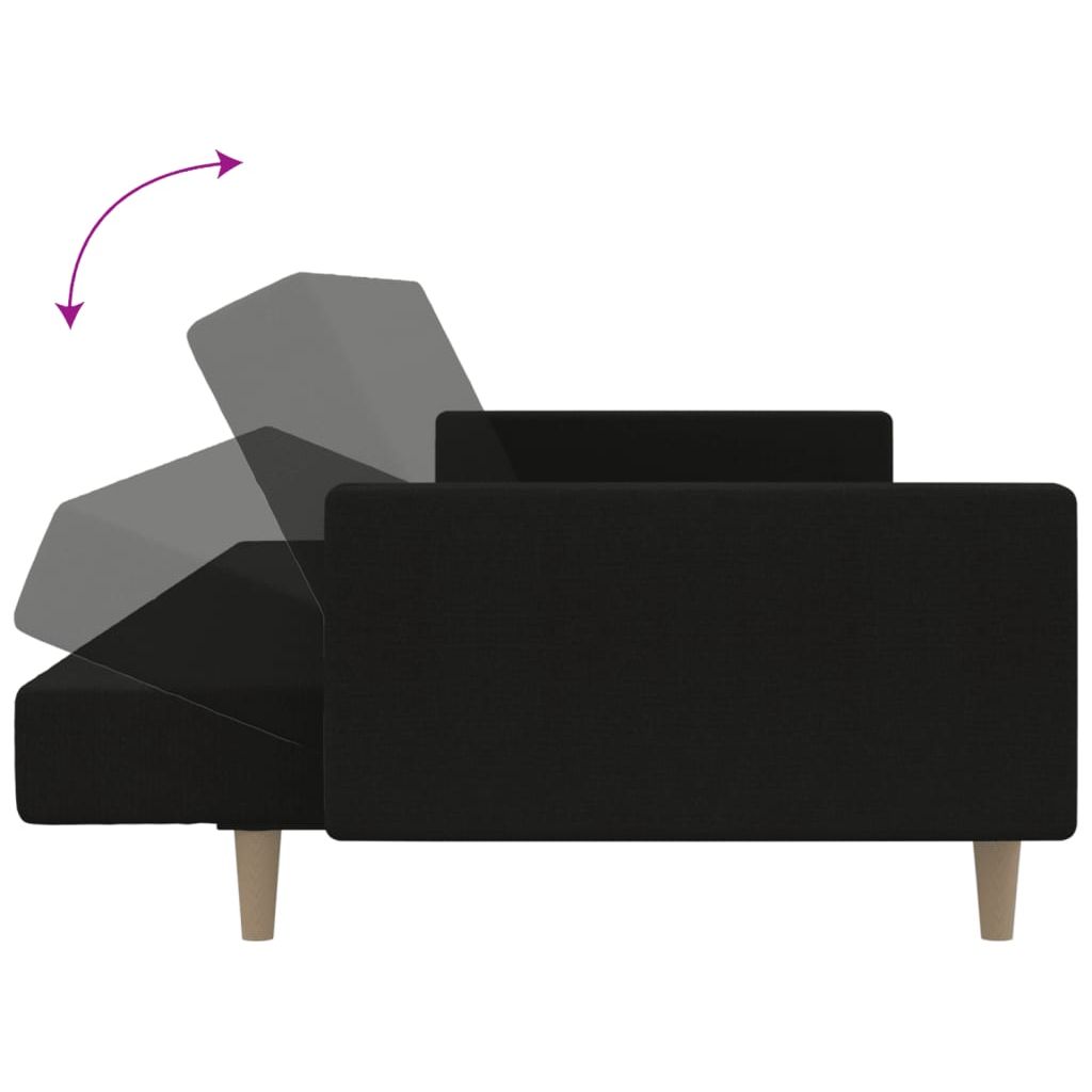 Dvivietė sofa-lova, juodos spalvos, audinys