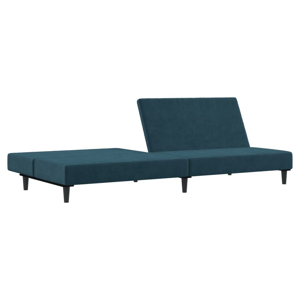 Dvivietė sofa-lova, mėlynos spalvos, aksomas