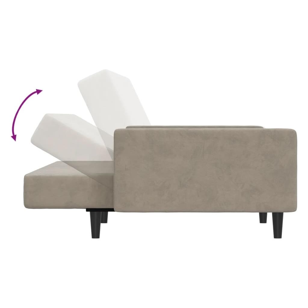 Dvivietė sofa-lova, šviesiai pilkos spalvos, aksomas