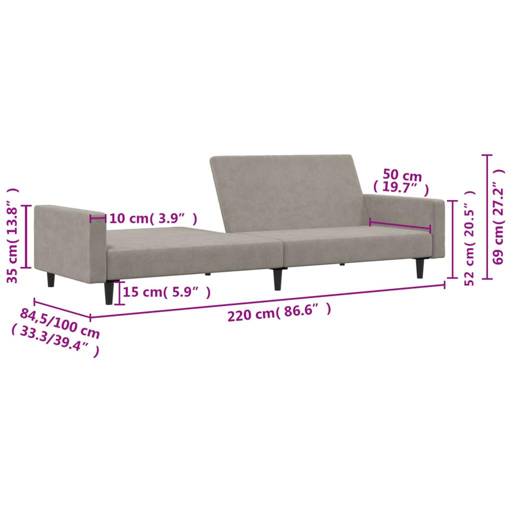 Dvivietė sofa-lova, šviesiai pilkos spalvos, aksomas