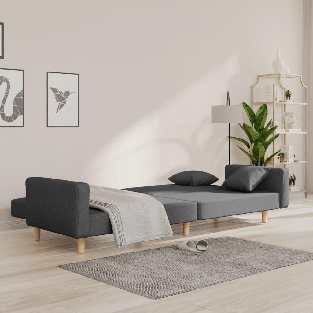 Dvivietė sofa-lova su dvejomis pagalvėmis, pilka, audinys